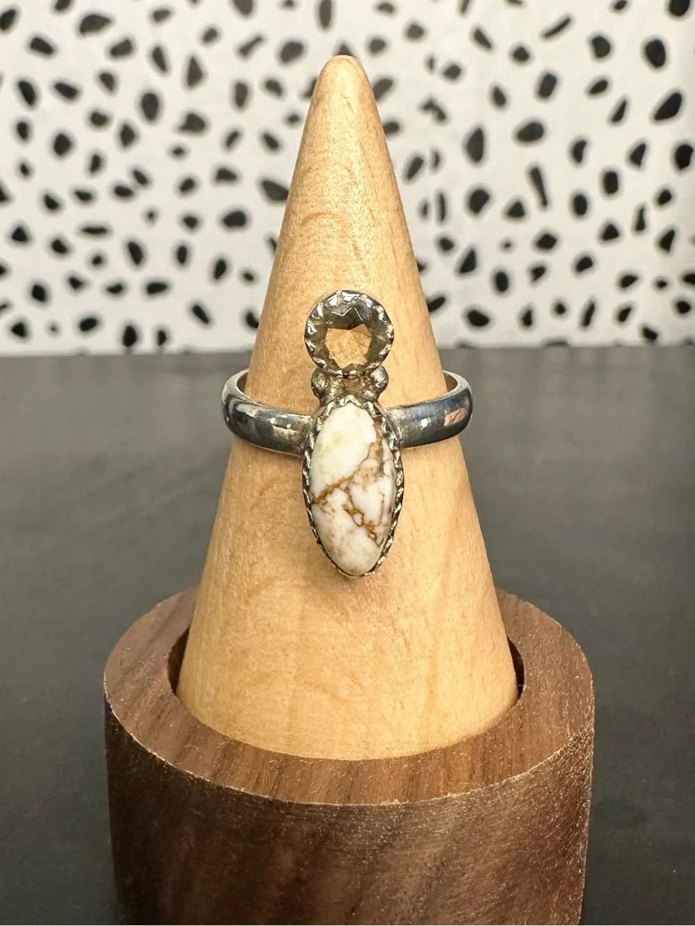Wild Horse and Citrine Sterling Silver Ring Southwestern 925 Size 6.5